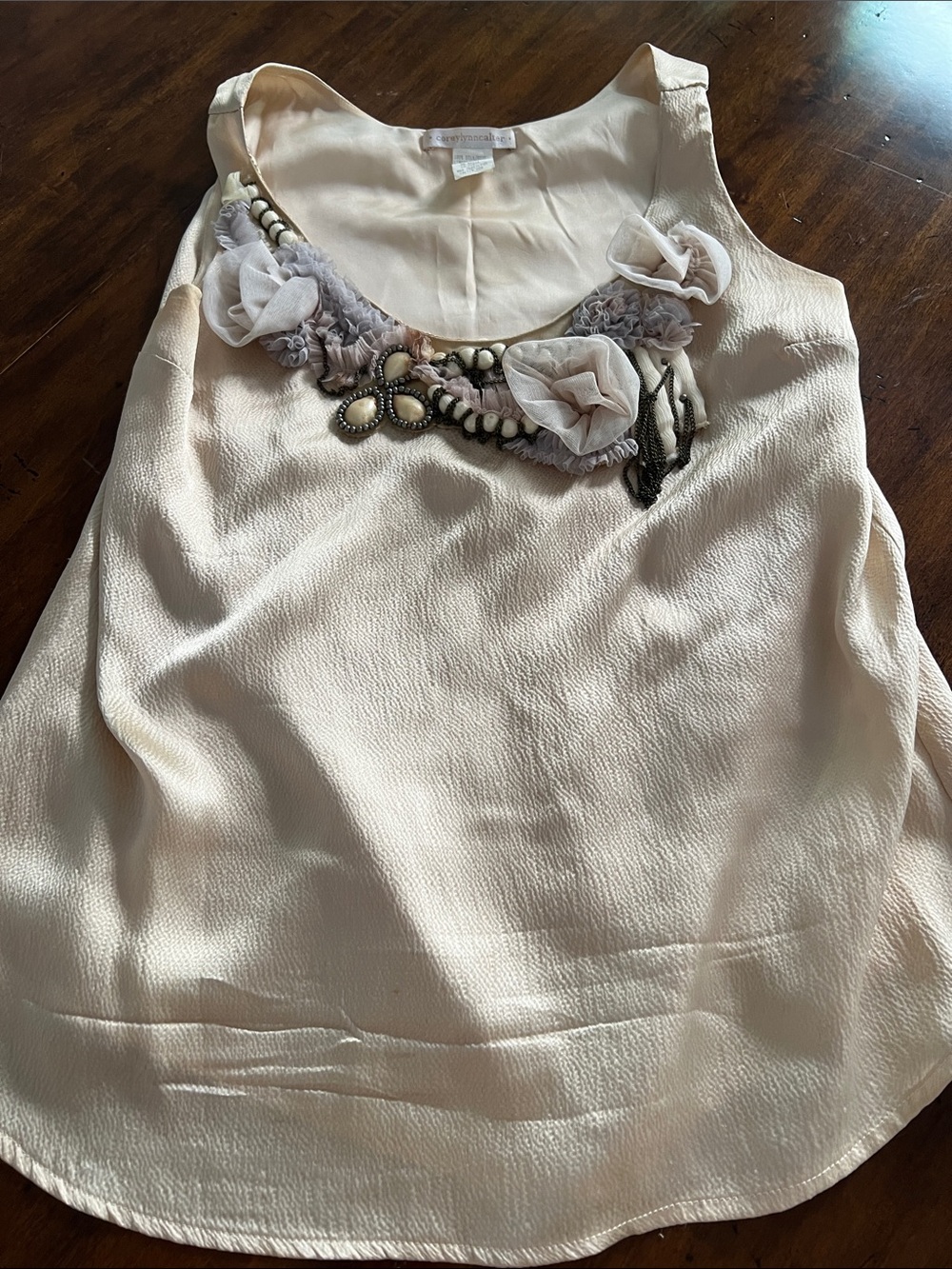 Corelynncalter Beaded Floral-Embellished Silk Sleeveless top